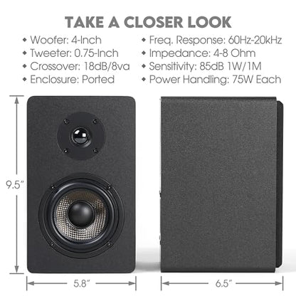 Micca MB42X Advanced 2-Way Passive Bookshelf Speakers, Stereo Pair, Black | Amplifier Required, 4-Inch Carbon-Fiber Woofer, 0.75-Inch Silk-Dome Tweeter, Desktop, Home Theater, Surround Sound - style: MB42X Advanced Bookshelf Speakers