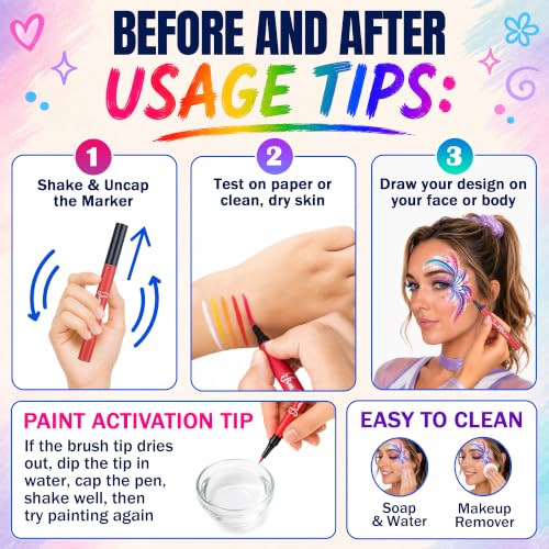 Jim&Gloria Water Resistant Face Paint Tattoo Pen, Temporary Tattoo Markers for Skin, Body Painting Kit, Teen Girl Gifts Trendy Stuff, Makeup Toys Crafts, Christmas Gifts for Teenage Girls, Adults