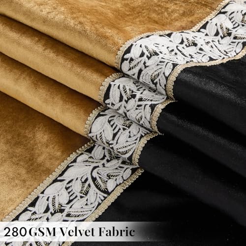 GIGIZAZA Velvet Curtains 63 Inch for Living Room 2 Panels Gold Black - color: Gold+black, size: 52"W x 63"L (Pack of 2)