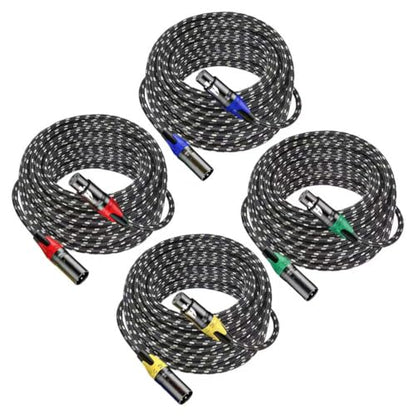 XLR Cable 50ft 4 Packs - Premium Balanced Microphone Cable with 3-Pin XLR Male to Female Mic Speaker Cable, Black and White Grid Layer, Pure Copper and Plated Conductors - color: Black White Grid, size: 50 FT, 4Packs