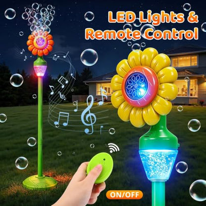 Yunaking Flower Bubble Machine Remote Control, 3 4 5 6 7 8 Year Kids Toys | 90° Bubble Blowing, Adjustable Height, With Music Light, 2 solutions, Boys Girls Christmas Gift, for Wedding Camping Party - color: Orange