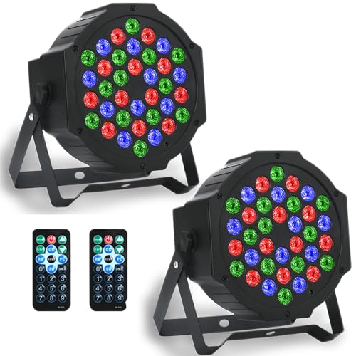 Stage Lights Dj Lights 9-Mode RGB led Party Light with Remote Control Sound Activation DJ Uplighting Indoor Events Bar Outdoor for Christmas Halloween Disco Wedding (2 Pack)