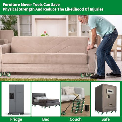 Heavy Duty Furniture Dolly 360 Rotate 5 Wheels 3400 Lbs Capacity 8.6x7.8 in | Upgraded Furniture Movers with Green Wheels, 6 Sliders, Alloy Steel Furniture Lifter Tool for Home & Office Uses - color: Green, size: 8.6x7.8 IN-6 Sliders