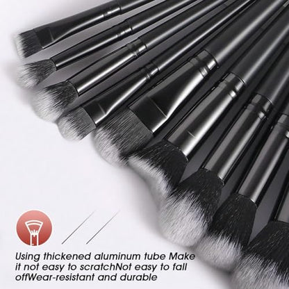 MZGGDM 64Pcs Black Makeup Brushes Set with Case Professional Foundation Powder Concealers Eyeshadow Contour Blush Makeup Brush Kits Travel Make up Brushes & Tools Eye and Face Makeup Kit - color: Black 105K
