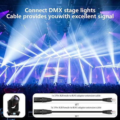 GELRHONR 3pin XLR to RJ45 Male Adapter Cable,XLR Female to RJ45 Network Connector Extension Cable Use Cat5 Ethernet for DMX-CON Controller Series-1.1Ft