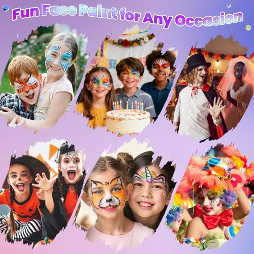 26 Colors Face Painting Kit, Oil-Based Face & Body Paint Palette | Complete Face Paint Kit with Brushes, Stencils, Glitter & Gems for Halloween, Parties, Festivals, Cosplay and Creative Events - color: 26 Colors