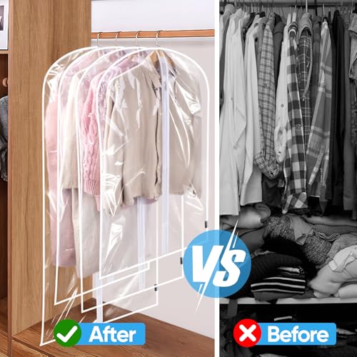 BALEINE 12PK Clear Garment Bags for Hanging Clothes, 48" Dress Suit Bag - color: Clear, size: 48" 12PK