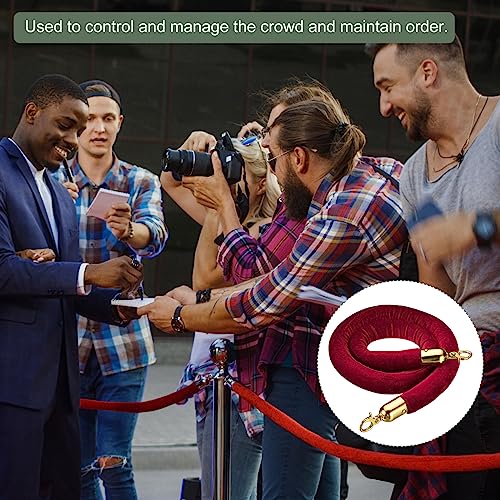 YOKIVE 2 Pcs Dark Red Velvet Stanchion Rope Crowd Control Barrier Rope, Manage The Crowd, Great for Hotels, Theaters, Ticket Offices (Golden, 4 Feet) - color: Dark Red, Golden, size: 4 Feet
