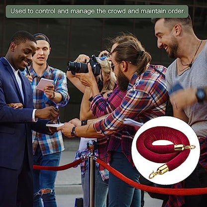 YOKIVE 2 Pcs Dark Red Velvet Stanchion Rope Crowd Control Barrier Rope, Manage The Crowd, Great for Hotels, Theaters, Ticket Offices (Golden, 4 Feet) - color: Dark Red, Golden, size: 4 Feet