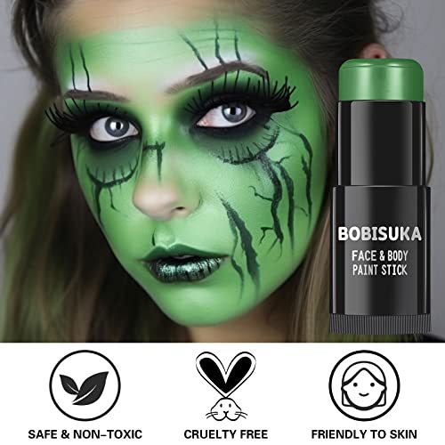 BOBISUKA Green Face Paint Stick, Waterproof Dark Green Eye Black Body Paint Sticks for Sports, Painting Kit for Halloween Makeup Zombie Witch Camo Hulk Cosplay Special Effects SFX Costume - color: Green