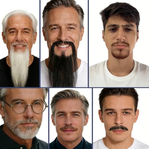 Hand-Tied Human Hair Fake Beard and Mustache for Costumes and Theater | Hand-knotted human hair on lightweight lace creates natural-looking facial hair for costumes, cosplay, theater and film - color: Style 9--brown