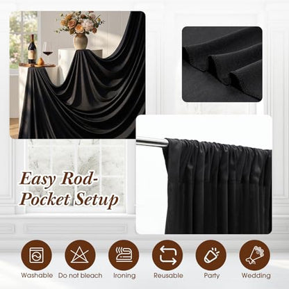Tingjoo 80 FT x 10 FT Black Backdrop Curtains, Set of 16 Panels | Wrinkle Free Wedding Backdrop Drapes, Polyester Photo Backdrop Cloth for Birthday Graduation Party Photography Background - color: Black