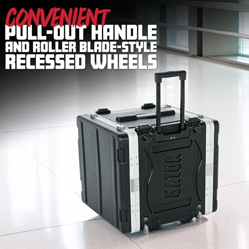Gator Cases Lightweight Rolling 8U Rack Case with Heavy Duty Latches, Retractable Tow Handle, and Recessed Wheels, Standard 19.25" depth (GRR-8L) | Travel Friendly Mobility with Wheels & Pull Handle Lightweight Case & Field Replaceable Steel Rails - size: