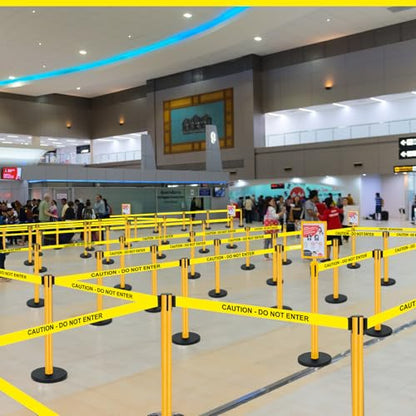 Therwen 6 Pack Heavy Duty Crowd Control Stanchions 9.8 ft Stainless Steel Stanchion Set with 6 Safety Barrier Post Retractable Belt and 1 Sign Holder Crowd Control Barrier(Caution Belt,Yellow) - color: Yellow, size: Caution Belt