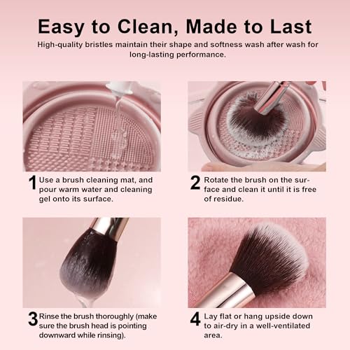 Pink Makeup Brushes Set 14 Pcs Professional, Synthetic Foundation Concealer Powder Blush Eyeshadow Brushes with 2 Powder Puffs & Dual-ended Mask Applicator, Gifts for Women Teen Girls - color: Pink