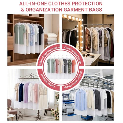 6 Pack Translucent Suit Garment Bag with Zipper 24" x 39" | Frosted PE Hanging Garment Covers, Dust-Proof Clothes Protector Bag for Travel, Dance Costumes, Dresses, Suits - Clear View - size: 24 × 39 in