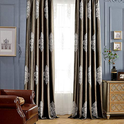 VOGOL 2 Panels Eurapean Floral Embroidered Curtains, Blackout Velvet Drapes Grommet Drapery for Theater Bedroom Living Room, 52 by 63 Inch, Chocolate Brown | Plush Velvet Texture, Helps Reduce Glare, Delicate Embroidery, for Bedroom, Dining Room - size: 5