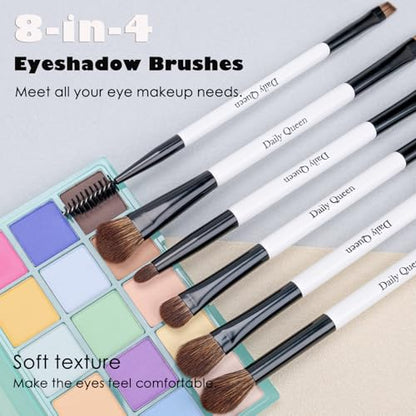 Portable Makeup Brush Set 8pcs Dual Kabuki Powder Concealers Eye shadows Blush Eyeliner Eyebrow Contour Eye blending Brushes (8 IN 16 brush set with waterproof bag)