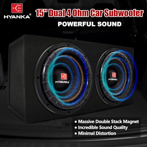H YANKA BSP-15-4 15 Inch Subwoofer – 3000W Max Power, 3" Dual Voice Coil, 4 Ohm, Car Audio Subwoofer, Black Aluminum Basket, Paper Cone, Deep Bass for Cars - size: 15", style: Dual 4 Ohm