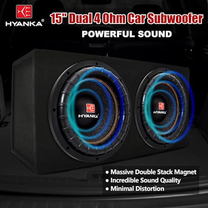 H YANKA BSP-15-4 15 Inch Subwoofer – 3000W Max Power, 3" Dual Voice Coil, 4 Ohm, Car Audio Subwoofer, Black Aluminum Basket, Paper Cone, Deep Bass for Cars - size: 15", style: Dual 4 Ohm
