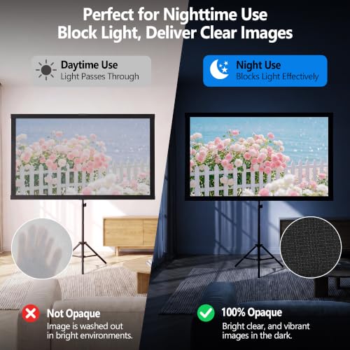 Portable Projector Screen with Tripod Stand, 100in Projection Screen Outdoor for Backyard, Camping, Washable Cloth Projector Screen with Water Weight Bag, Indoor Movie Screen, 16:9 - size: 100inch