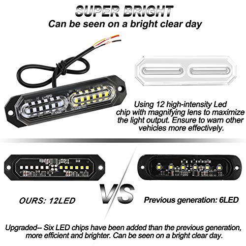 ASPL 8pcs Sync Feature Ultra Slim 12-LED Surface Mount Flashing Strobe Lights for Truck Car Vehicle LED Mini Grille Light Head Emergency Beacon Hazard Warning Lights (Blue/White) - color: Blue/White, size: 4.41L x 0.44W x 1.14H Inch