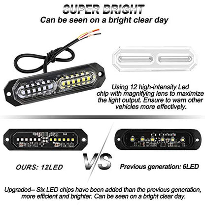 ASPL 8pcs Sync Feature Ultra Slim 12-LED Surface Mount Flashing Strobe Lights for Truck Car Vehicle LED Mini Grille Light Head Emergency Beacon Hazard Warning Lights (Blue/White) - color: Blue/White, size: 4.41L x 0.44W x 1.14H Inch