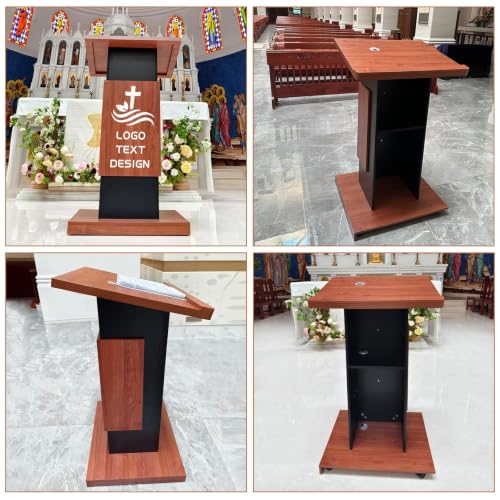 47’’ Mobile Wooden Podium Stand, Rolling Lectern with Storage Shelf, Lockable Casters & Mic Hole Design, Sturdy 15MM Particle Board Pulpit for Church, School, Office (Customized A) - color: Customized a