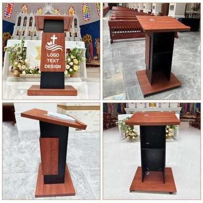 47’’ Mobile Wooden Podium Stand, Rolling Lectern with Storage Shelf, Lockable Casters & Mic Hole Design, Sturdy 15MM Particle Board Pulpit for Church, School, Office (Customized A) - color: Customized a