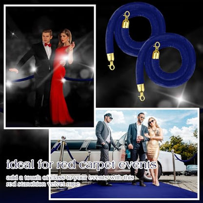 Nuogo 6 Pack Blue Velvet Stanchion Rope, 5 Feet Velvet Rope with Gold Hook | Safety Rope Off Barrier, Crowd Control, 1.2 IN in Diameter,Event Weddings Graduation Theaters Grand Opening Hotel - color: Blue