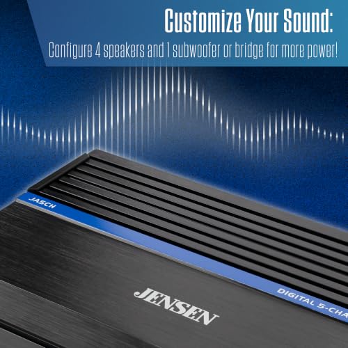 Jensen JA5CH 5-Channel Class-D Car Amp 1,500W Peak CTA-2006-D Certified | Powers 4 speakers & a subwoofer, bridgeable design, compact efficient build, CTA-2006-D certified Class-D 5-channel power - style: 5 Channel