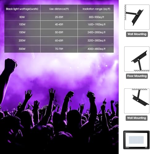 YANYCN 4 Pack 150W LED Black Lights, Blacklight Flood Light Outdoor with Plug and Switch, IP66 Waterproof for Dance Party, Glow in The Dark, Halloween Lights, Body Paint, Fluorescent Poster - size: 4pack 150W led black light