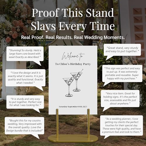 Gold Wedding Welcome Sign Stand with Holder - Elegant Metal Easel Display for Seating Chart, Reception Signs, Welcome Board - 30+ Customizable designs for Baby, Bridal Shower - Versatile Party Sign Holder - color: DRB-Gold