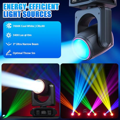 2PCS 150W Moving Head DJ Lights, 7+1 Gobos & 7+1 Colors Spotlight with 18 Rotatable Prisms, DMX512 & Sound Activated Modes for Events Parties Shows - color: Black-2PCS