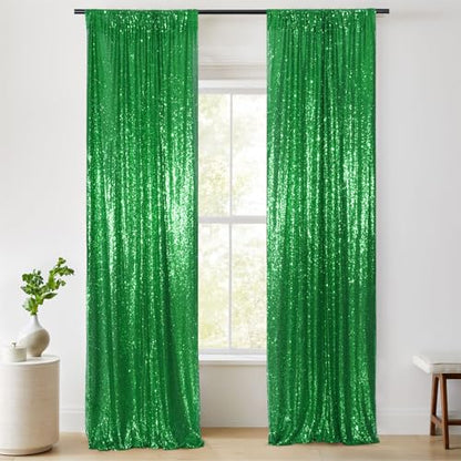 PartyDelight Green Sequin Backdrop Curtains 2x8ft 2 Panels - color: Green, size: 24"W x 96"L (Pack of 2)