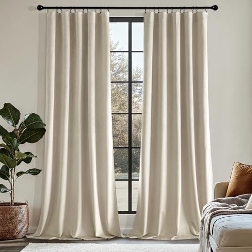 MIULEE Beige Velvet Curtains 84 Inch Long 2 Panels, W40 x L84 | Luxury Super Soft, Thermal Insulated, Room Darkening Drapes, Rod Pocket Design, Window Curtains for Bedroom Living Room - color: Beige, size: 40"W x 84"L (Pack of 2)