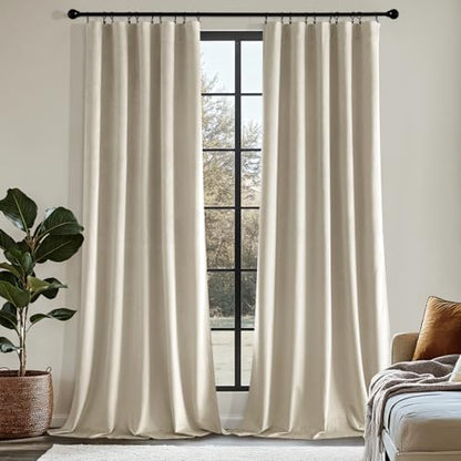 MIULEE Beige Velvet Curtains 84 Inch Long 2 Panels, W40 x L84 | Luxury Super Soft, Thermal Insulated, Room Darkening Drapes, Rod Pocket Design, Window Curtains for Bedroom Living Room - color: Beige, size: 40"W x 84"L (Pack of 2)