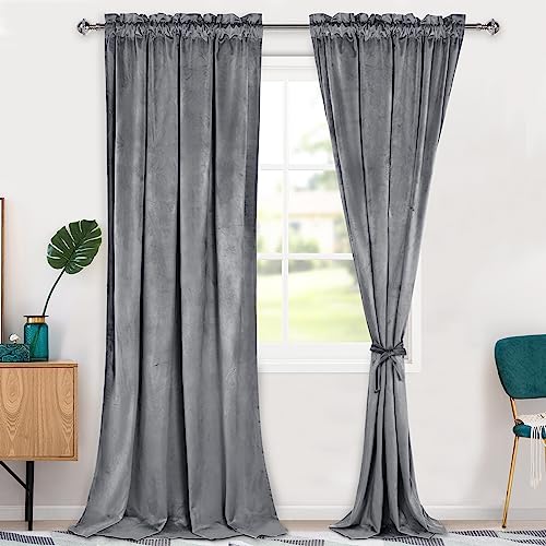 Hiasan Grey Velvet Blackout Curtains 96 inches Long, 2 Panels, 42W x 96L - color: Grey, size: 42"W x 96"L (Pack of 2)