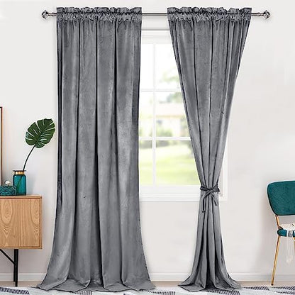Hiasan Grey Velvet Blackout Curtains 96 inches Long, 2 Panels, 42W x 96L - color: Grey, size: 42"W x 96"L (Pack of 2)