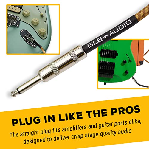 GLS Audio Instrument Cable - 1/4 Inch TS to 1/4 Inch Instrument Cable for Bass/Electric Guitar- Brown/Yellow Braided Tweed, 15ft - color: Brown/Yellow, size: 15ft