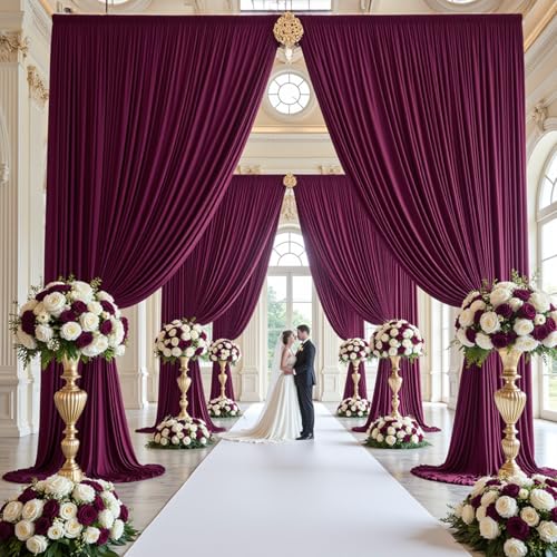 20ft×15ft Burgundy Backdrop Curtain for Wedding Parties - color: Burgundy, size: W5' x H15'(4 panels)
