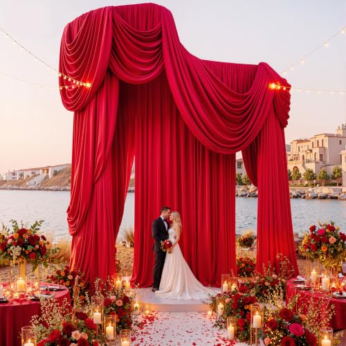 Outpain 10ftx20ft Red Backdrop Ceiling Drapes,2Panels 20ft Height Wrinkle Free Tent Draping Curtains, Fabric Drapery Ceiling Drapes for Wedding Ceremony Birthday Theme Parties with Rod Pocket - color: Red, size: 60"W x 240"L (Pack of 2)