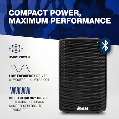 Alto TX408 350W 8" Powered PA Speaker | TWS Bluetooth, 2-Channel Mixer, and Monitor Mode for Bands, DJs, Rehearsals, and Venues - size: 8" PA Speaker