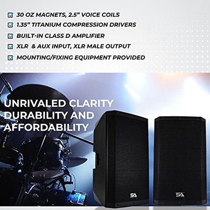 Seismic Audio Speakers Riot-12, Pair of Premium PA/DJ 2-Way Active PA/DJ Speakers, 12”, Bluetooth, DSP, Built in Mixer & Class D Amplifier