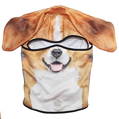 WTACTFUL 3D Animal Ears Balaclava, Breathable Face Mask for Halloween | Stand-Up Ears, Windproof Dustproof, Quick-Dry, No Fade Print, Soft, for Music Festivals Raves Ski Snowboard Moto Party - color: Beagle Funny Mss-05