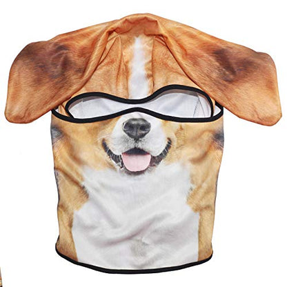 WTACTFUL 3D Animal Ears Balaclava, Breathable Face Mask for Halloween | Stand-Up Ears, Windproof Dustproof, Quick-Dry, No Fade Print, Soft, for Music Festivals Raves Ski Snowboard Moto Party - color: Beagle Funny Mss-05