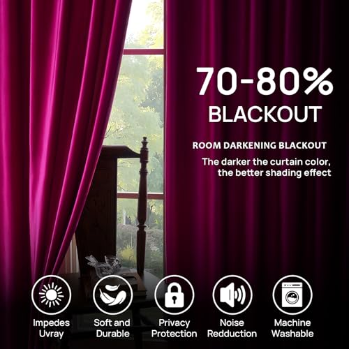 Hot Pink Velvet Curtains 84 Inch: Fuschia Pinch Pleated 2 Panels Elegant Living Room Darkening Thermal Insulated Drapes with Hooks- Luxury Soundproof Noise Reducing Back Tab Window Curtain for Bedroom - color: Pinch Pleated | Hot Pink, size: 40"W x 84"L (
