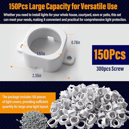 120 Pcs Light Clips for Govee H706 Permanent Outdoor Lights,White | Protective Lamp Cover Clips, Includes Mounting Screws, Replacement for 3m Glue, Ideal for Eaves, Yard & Patio