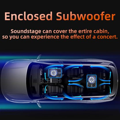 Upgraded 10 Inch 1600W Under Seat Subwoofer with Amp, Powered Slim Sub, Blue LED Ambient Light, (LPF/Gain/Bass Boost) Independent Bass Knob, Car Audio Subwoofer Package for Truck SUV Jeep MPV