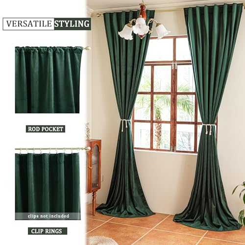 YOFUN 72 inches 2 Panels, Dark Green Blackout Luxury Velvet Curtains Thermal Insulated Heat Block Soundproof Window Panels Soft Drapes for Bedroom Living Room, Rod Pocket & Back Tab, W52 x L72 - color: Dark Green, size: 52"W x 72"L (Pack of 2)